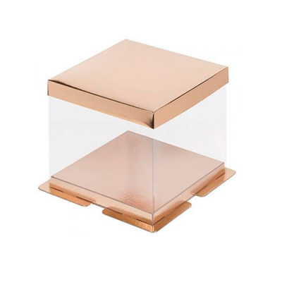 Коробка для торта Премиум 260*260*280 прозрачная пъедисталом (золото) 022042