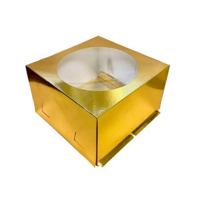 Коробка для торта с окном 240*240*180мм крышка-дно (золото) 011400