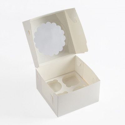 Коробка под 4 капкейка  с окном 160*160*100мм  (белая )