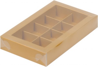 Коробка для конфет с пластиковой  крышкой 190*110*30мм (крафт) 8 ячеек