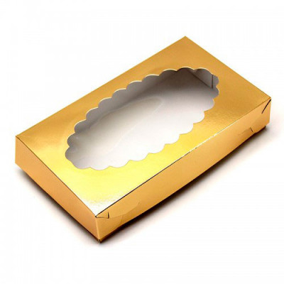 Коробка для эклеров с окном золото 240*140*50мм